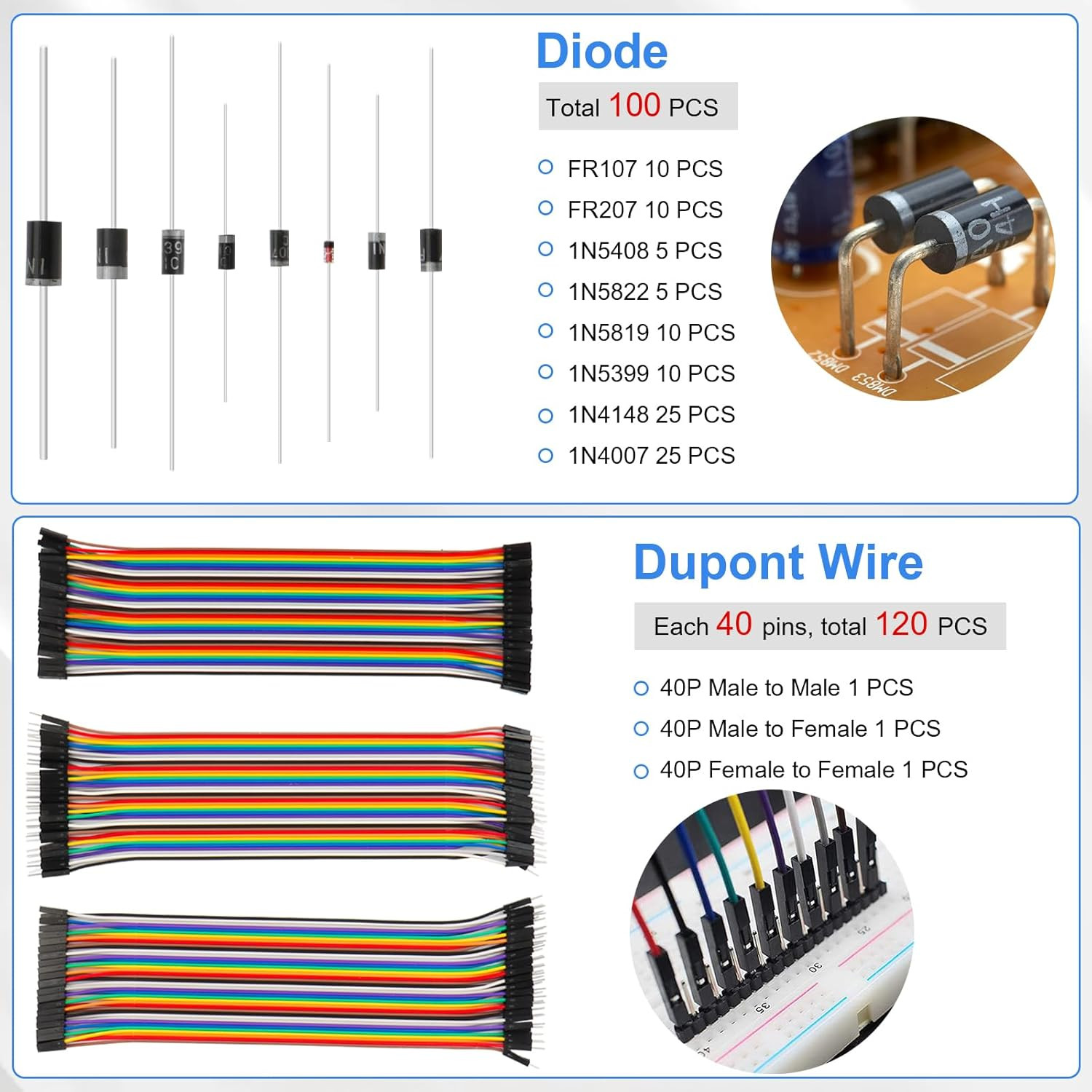Electronic Component Kit, 1628 Pcs DIY Electronics Kit with LED Diodes, Diodes,