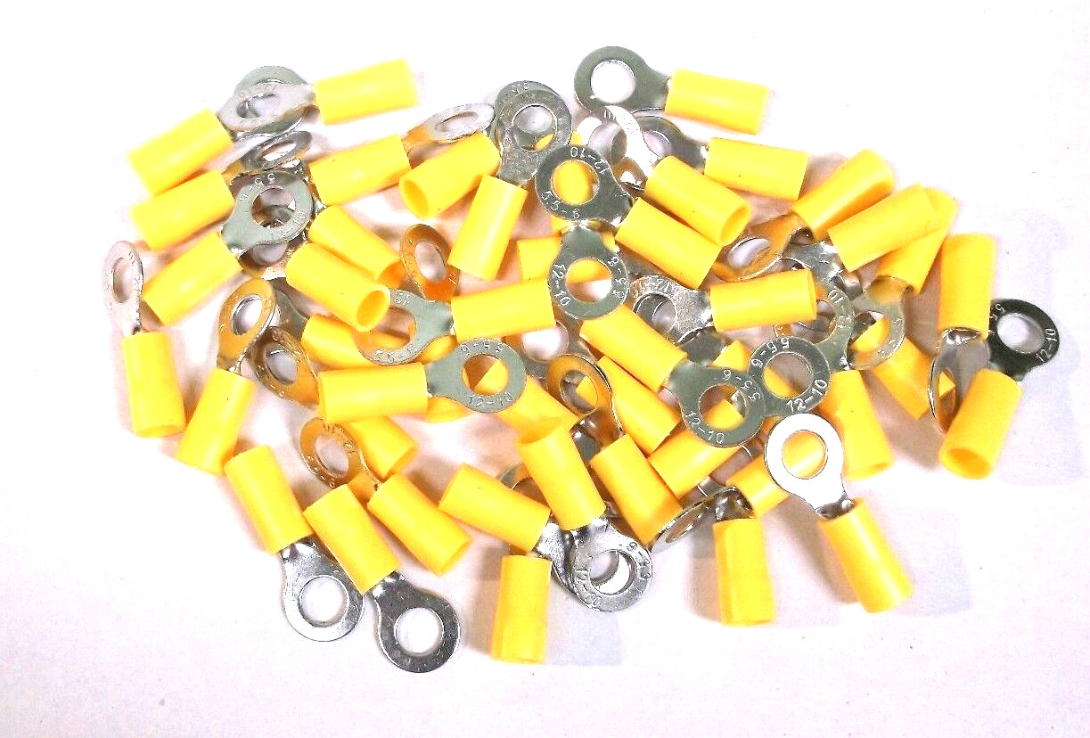 25 BBT Yellow 5/16″ Ring End Crimp Terminals for 12-10 gauge Wire