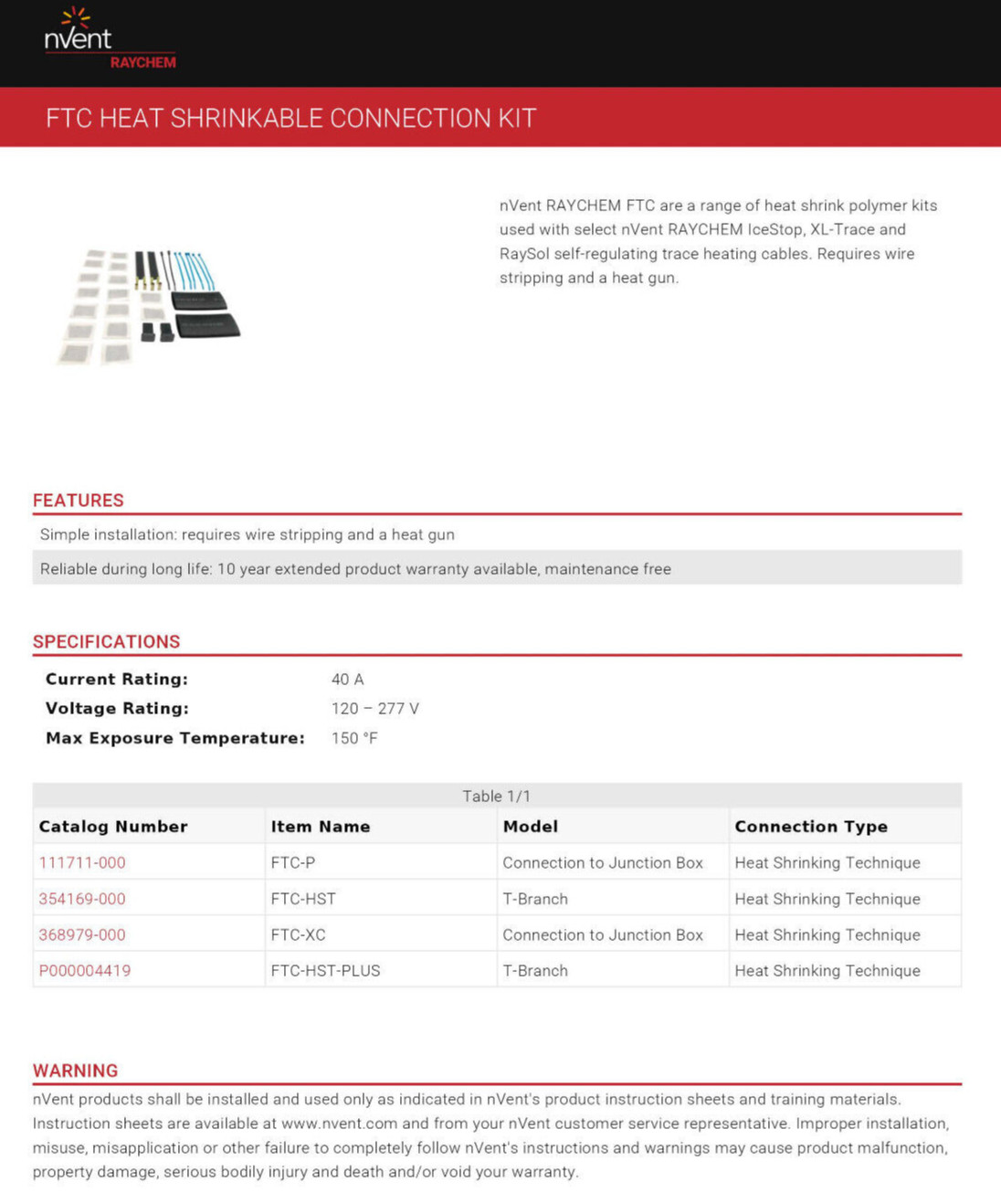 nVent Raychem FTC-P Power Connection Kit (111711-00)