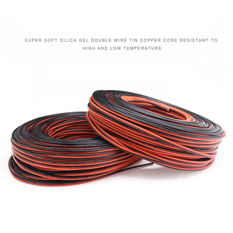 Super Soft 2 Pin Black Red Silicone Cable 28Awg 26 24 22 20 18 16 14 12Awg 10Awg