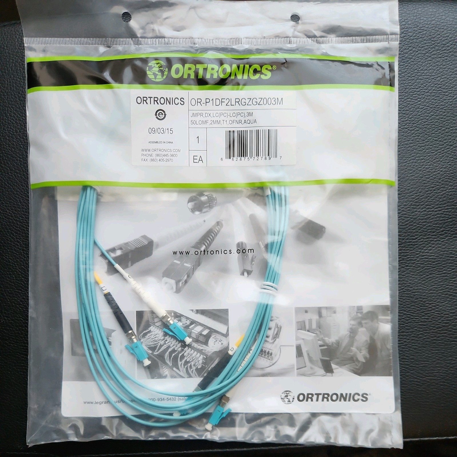 Ortronics Cable JMPR, DX, (PC)-LC(PC), 3M 50LOMF, 2MM, T1, OFNR, AQUA