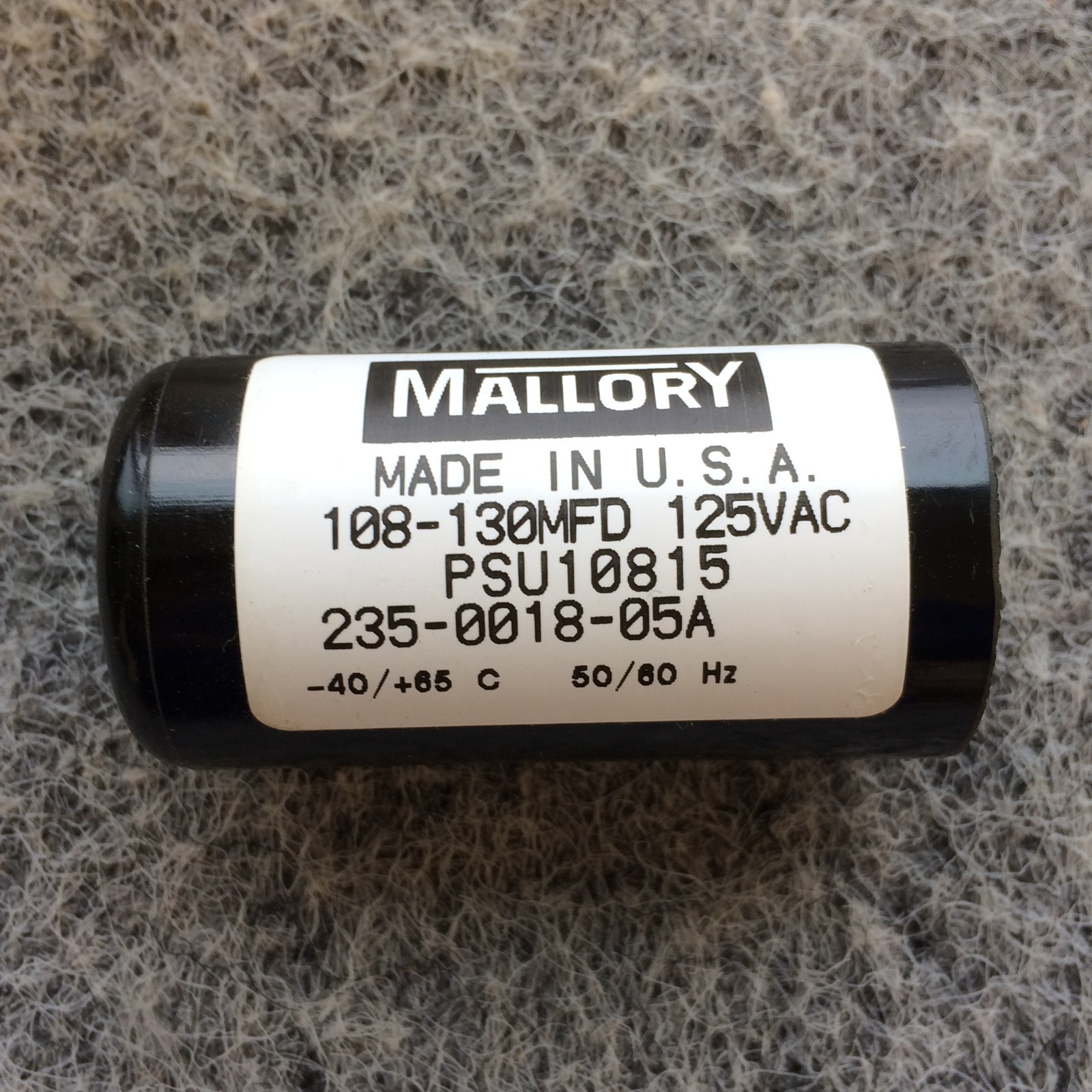BRAND NEW Mallory PSU10815 Capacitor, 110/125V VAC 108-130 MFD NEW Surplus