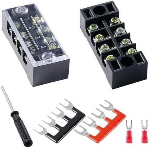 2Pcs Screw Terminal Strip Blocks 4 Positions Dual Row 600V 15A Cover