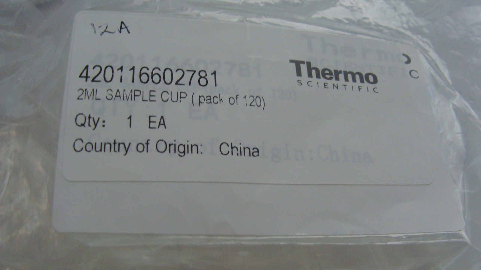 1BAG Thermo Scientific 2ML Polypropylene test cup 120 count PN: 420116602781