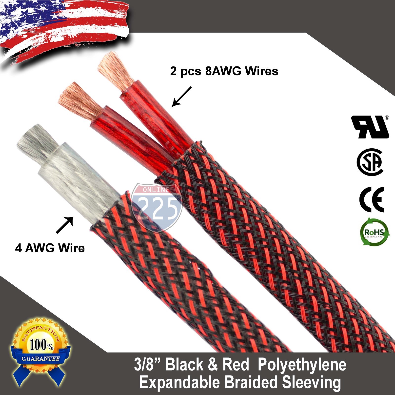 100 FT 3/8″ Black Red Expandable Wire Sleeving Sheathing Braided Loom Tubing US