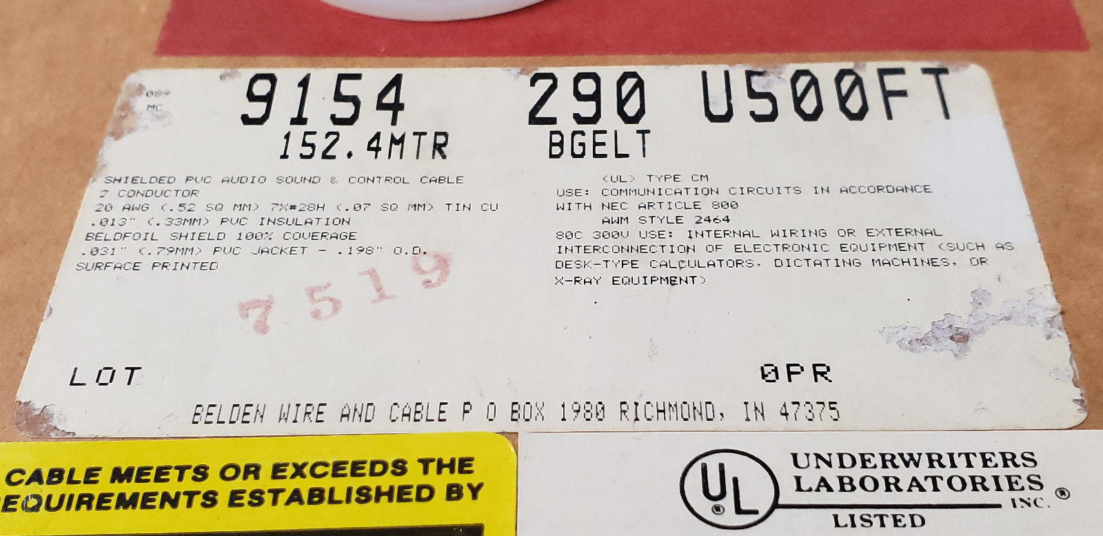BELDEN INC. TAN-WIRE 9154290500, 20AWG 300VAC (25FT)