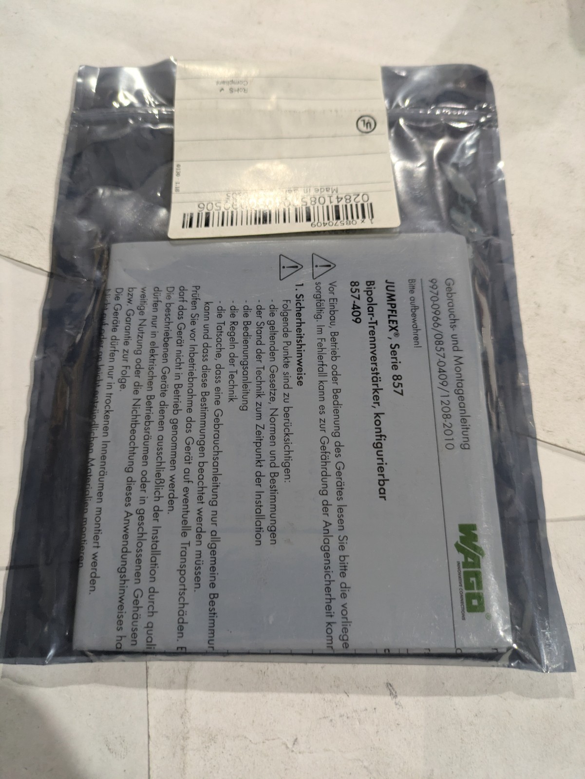 WAGO 857-409 BIPOLAR TRENNVERSTÄRKERSIGNAL CONDITIONER-BIPOLAR EACH