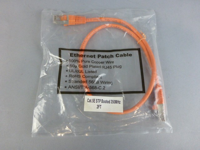 2 Ft Orange Cat. 5E STP Booted 350 MHz Patch Cable – NEW Surplus!