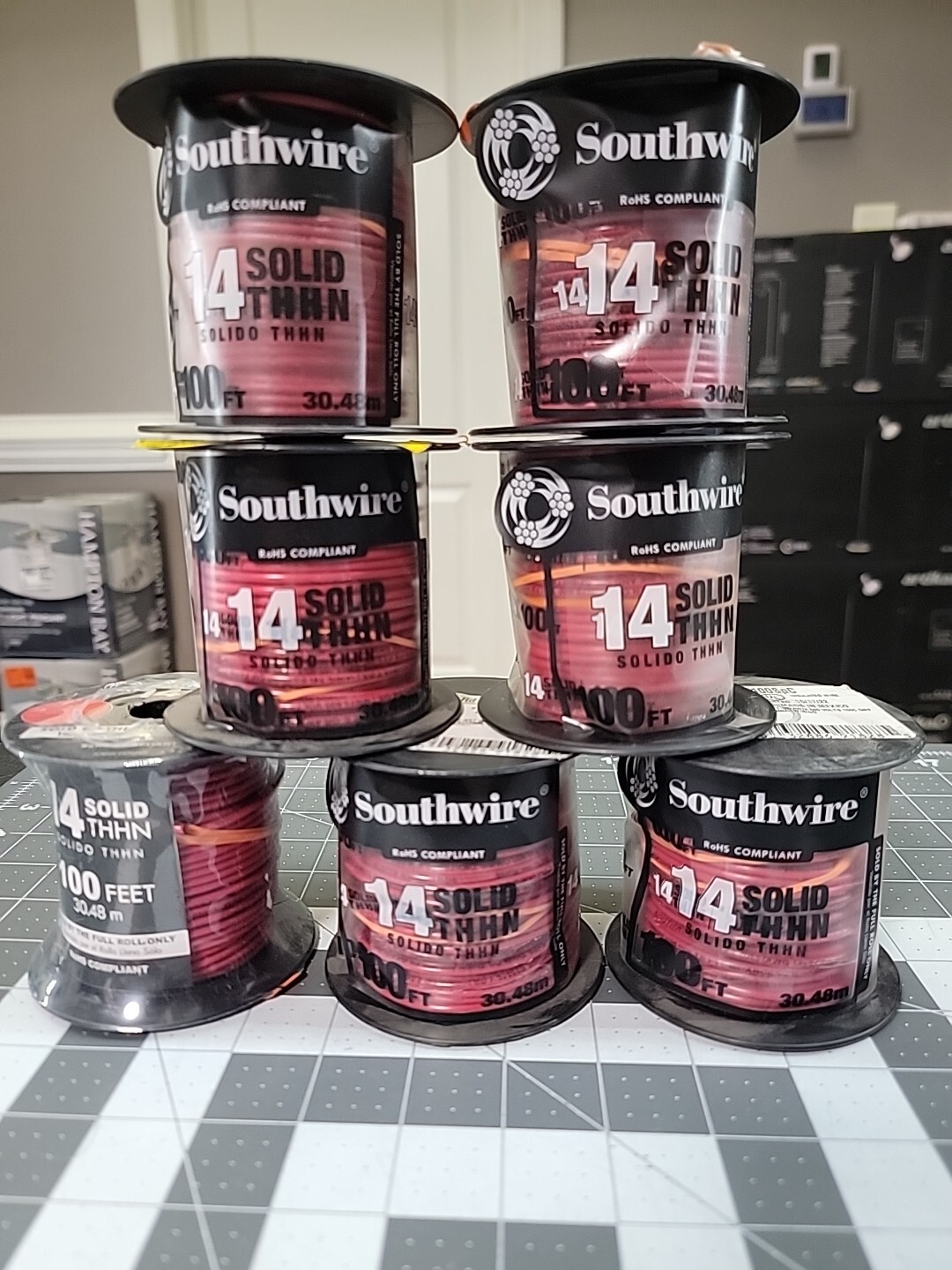 [1] Southwire THHN 14 Gauge Solid Wire, 100′ per Roll, Red