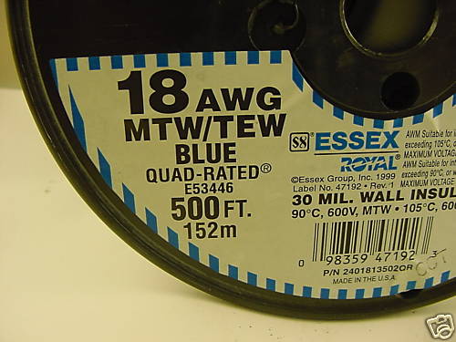 Electrical Wire ESSEX – 18 awg, 30 mil MTU AWM, 600 v. 500 ft. Belden id:168