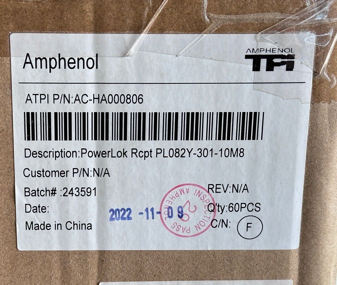 x1 Amphenol NEW PL082Y-301-10M8 Heavy Duty Power Connectors POWERLOK GEN 1