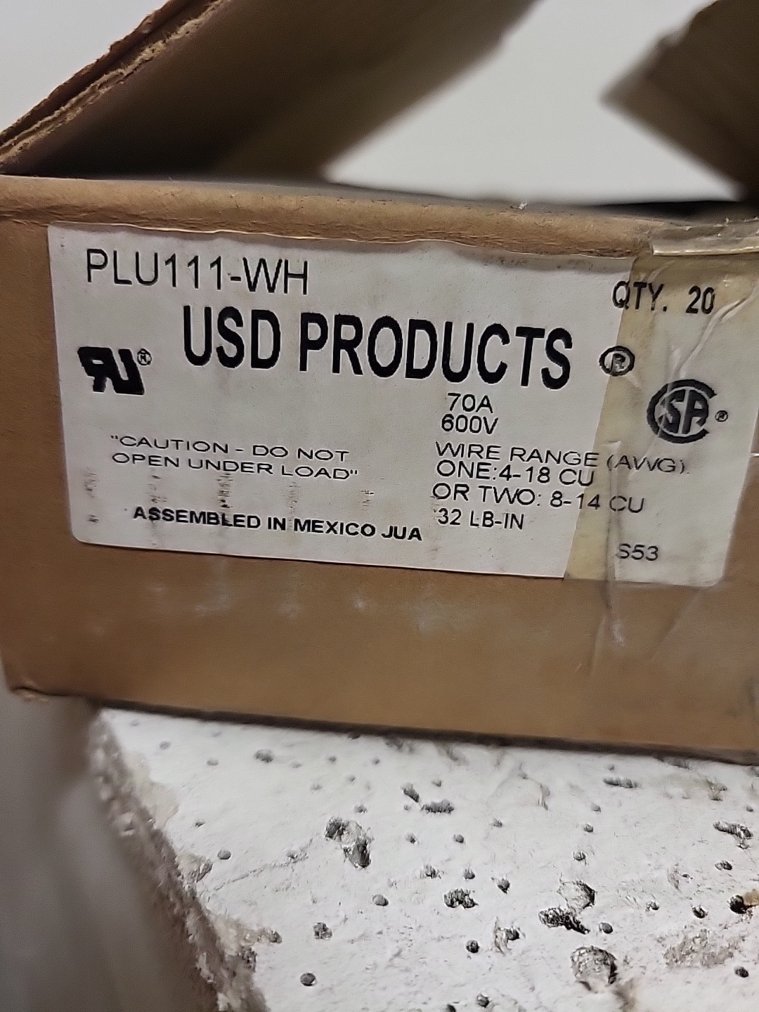 Bussmann PLU111-WH, 70A 600V 3-Circuit, Sectional, Terminal Block, 1 pc