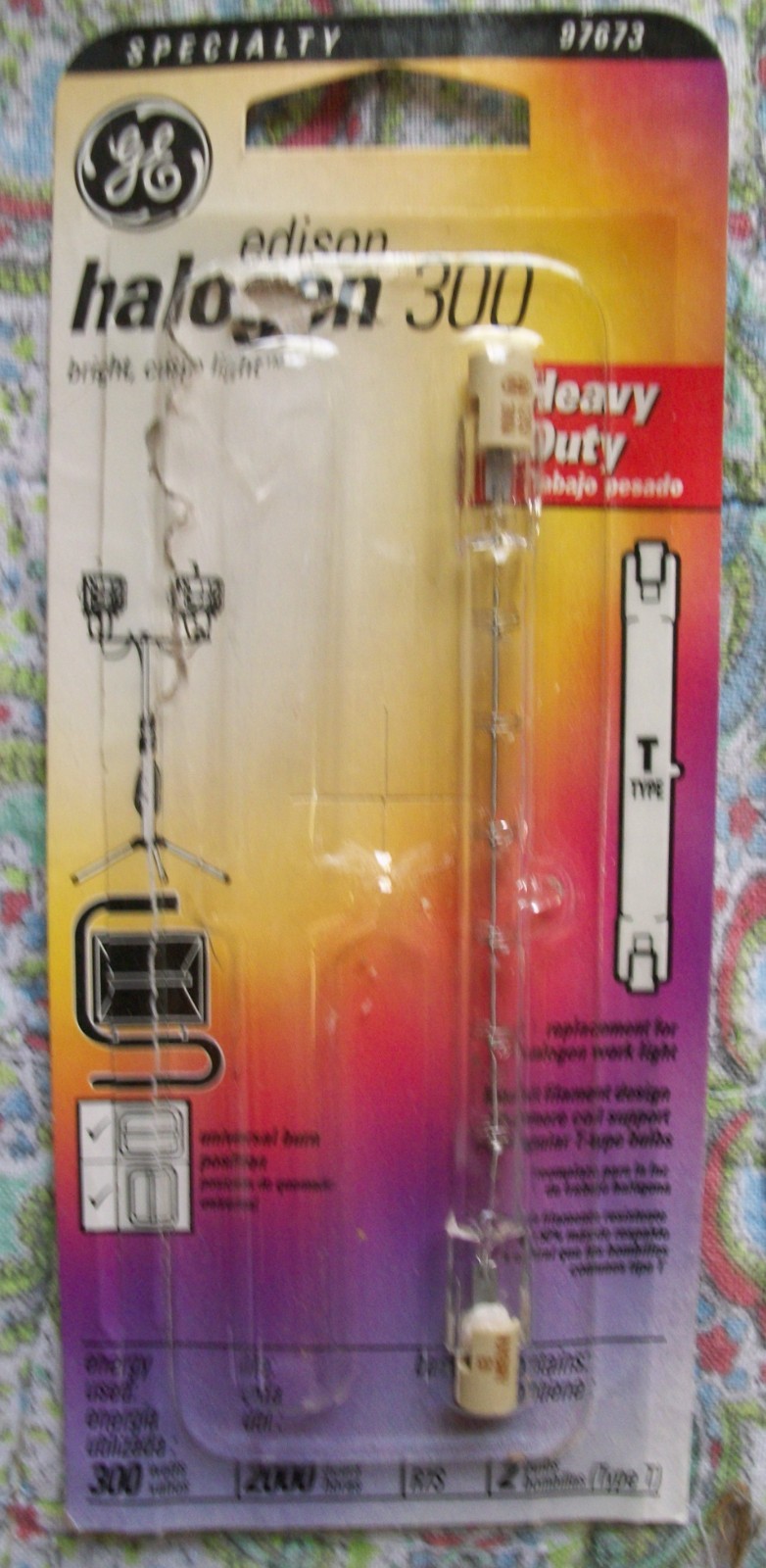 Single (1) G E Lighting Halogen 300 Heavy Duty Lamps 97673 2000 Hrs R7S Type T