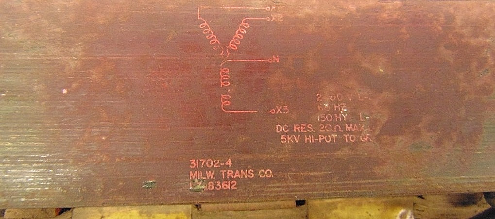 MILW. TRANS CO, TRANSFORMER, 31702-4, 3 PHASE, 2400 V., 60 Hz, 5 Kv