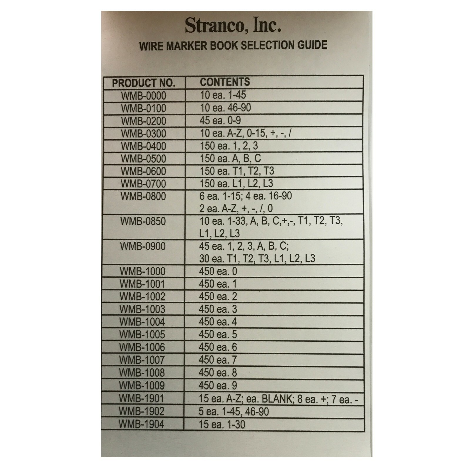 Stranco WMB-0000 Electrician 450 Cloth Sticker Wire Marker Booklet 10 Each 1-45