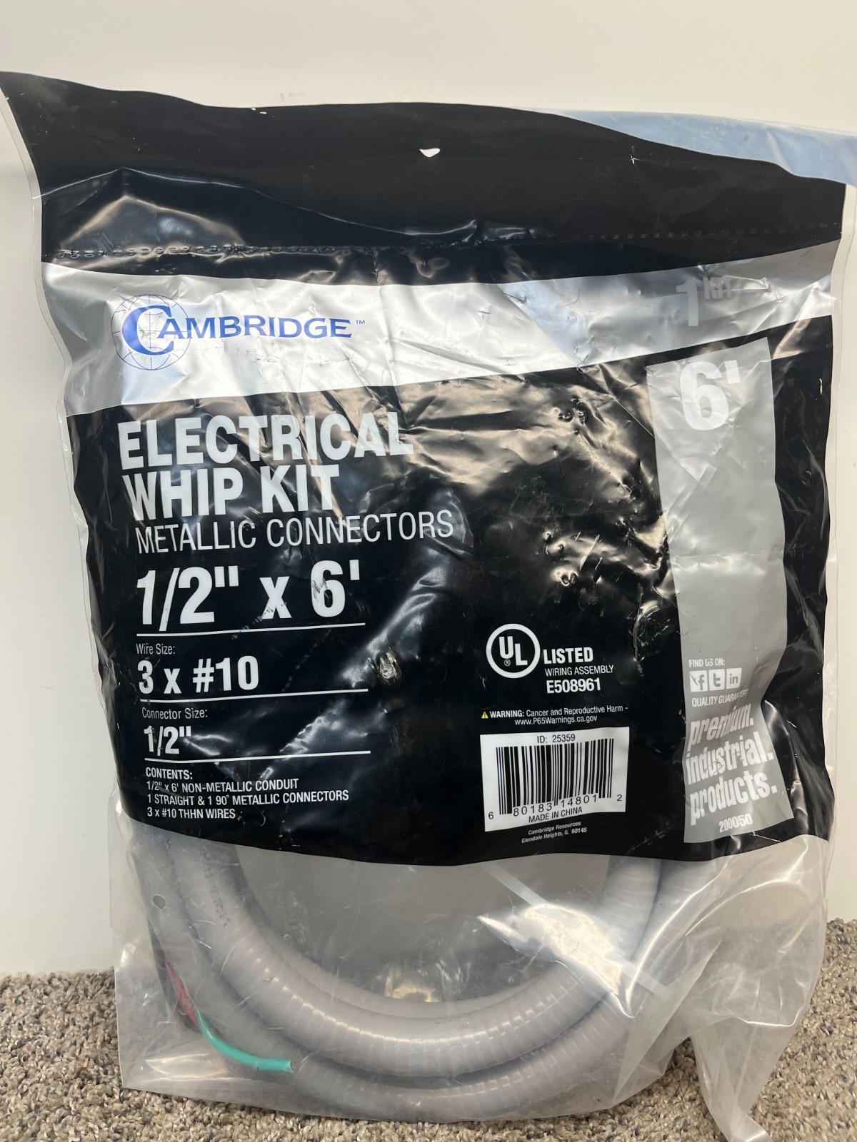 Cambridge 1/2″ x 6′ Liquid-Tite Whip #10 THHN Pre-Assembled Cable