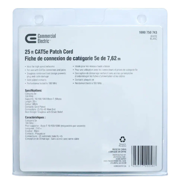 Tech Hi-Speed Cat 5e cable Patch Cord 25ft-Commercial-Computer- New in Package