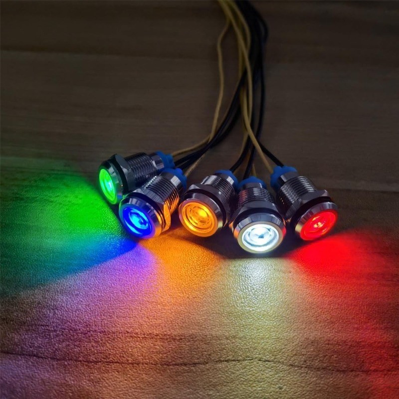 5Pcs 12mm LED Metal Indicator Light AC 110V-220V Waterproof In Color: Red 110V