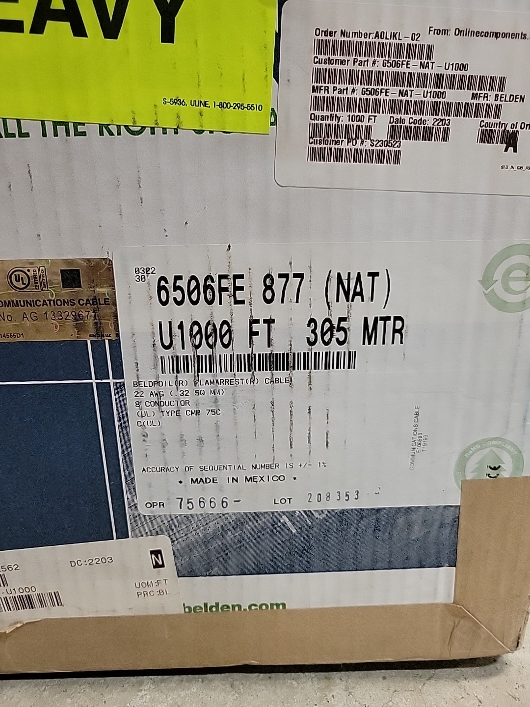 BELDEN 6506FE 1000ft Feeder Pack Box Still Full 1000ft 8 Cond 22 Ga Shielded