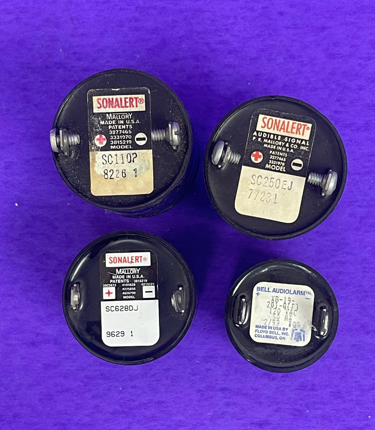 (3) Mallory Sonalert Piezo-Alarms &Bell Audiolarm XB-19-201-A(F) Audible Alarm