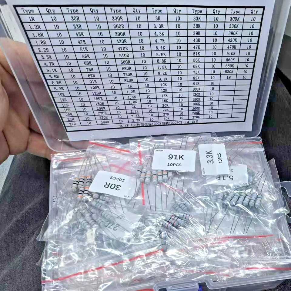 YEAZ Precision Resistors 1000Pcs 1W±5% 1Ω-1MΩ 100V