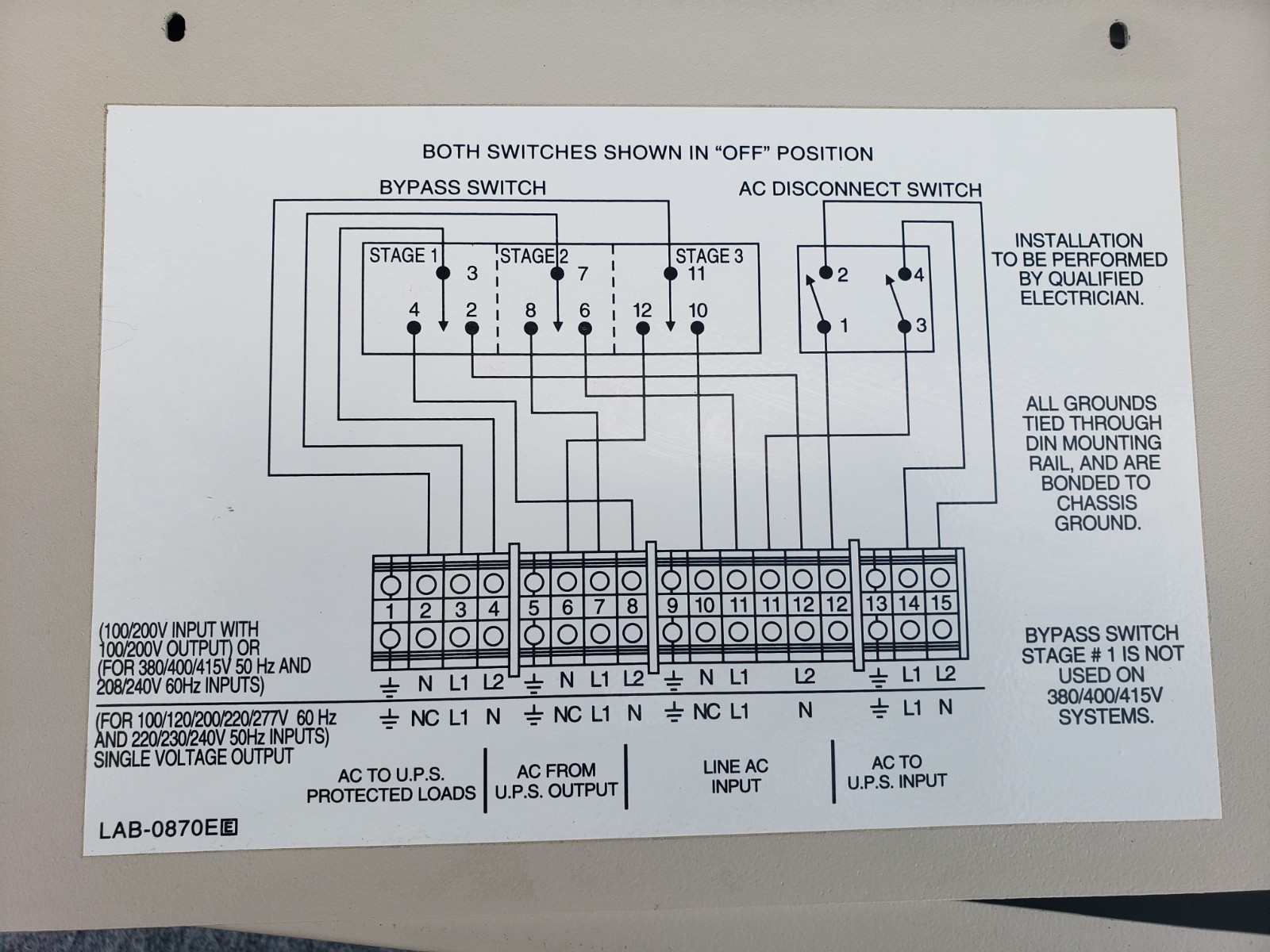 BPE-04-MBB-1A Best Power UPS External Power Transfer Switch 100 Amp 300V