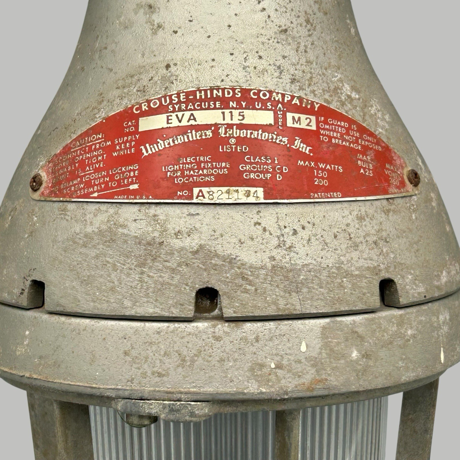 Vtg Crouse-Hinds Industrial Light EVA115 M2 Hazardous Locations Explosion Proof