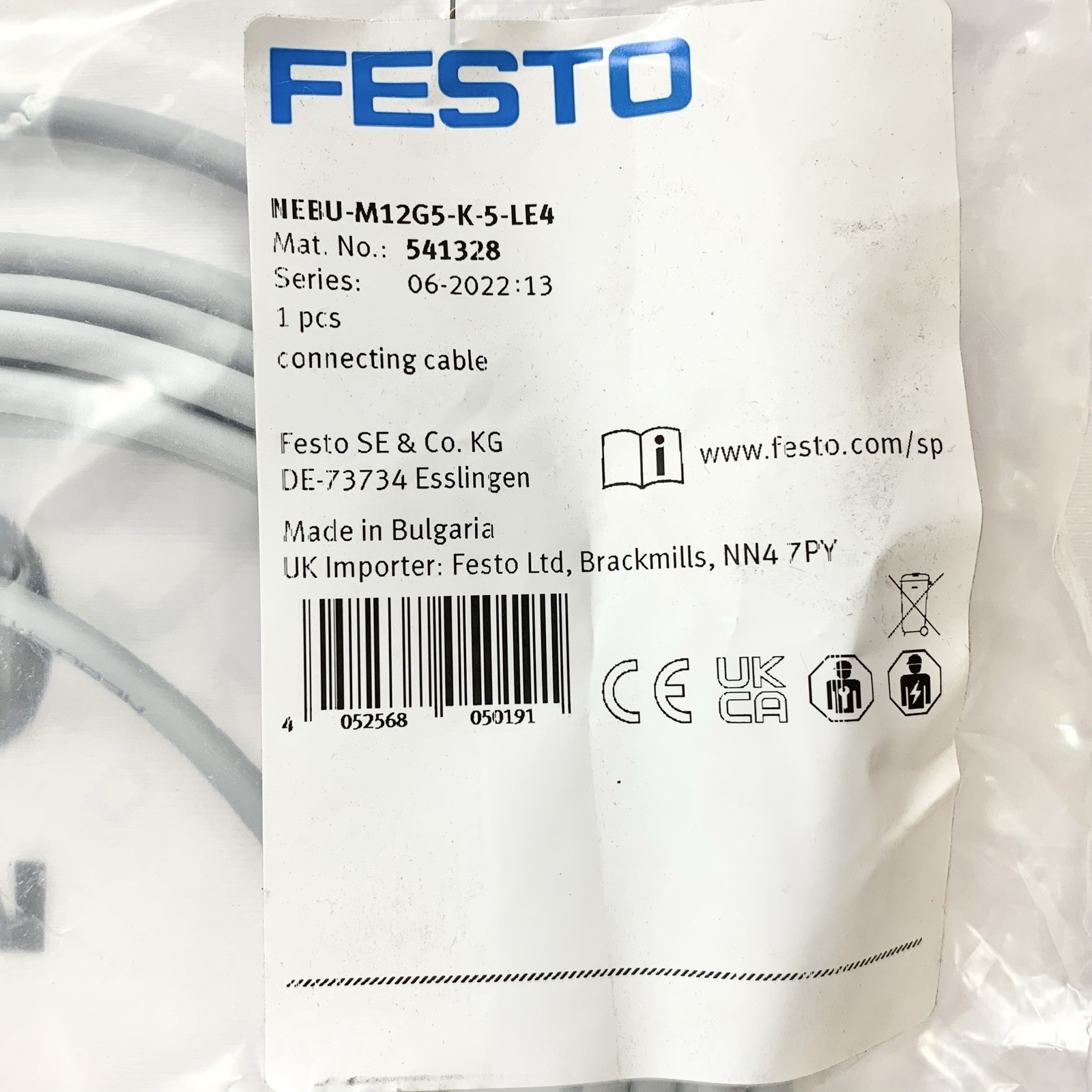 Festo NEBU-M12G5-K-5-LE4 Sensor Cable M12 5-Pin 5m