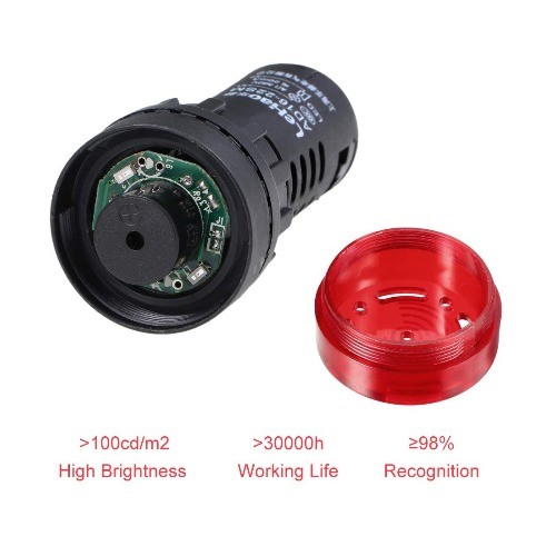 Red Indicator Light Buzzer AC DC 12V 22mm Panel Mount Flashing Alar Color: Red