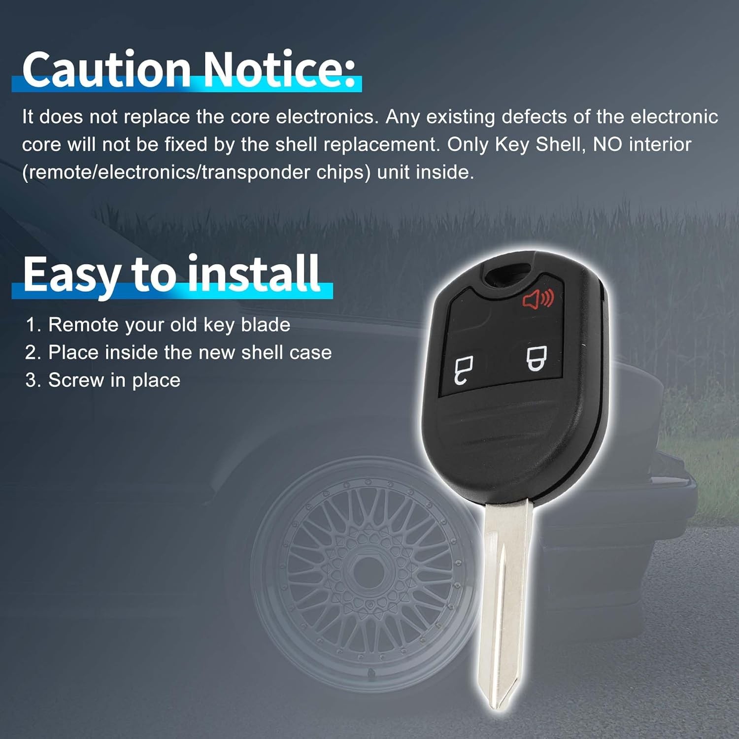 Replacement Key Fob Shell Case for Ford F-150 2004-2016 and Focus 2006-2012, 3 B