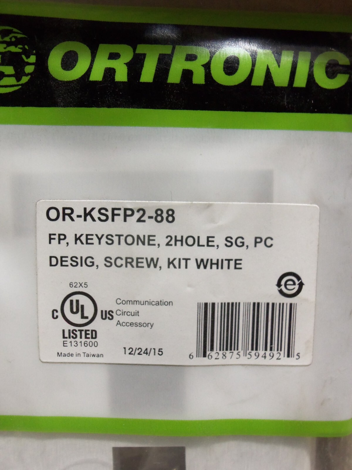 NEW LOT OF 5 ORTRONICS OR-KSFP2-88 FP KEYSTONE 2 HOLE SG WHITE