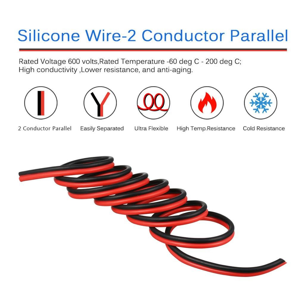BNTECHGO 8 Gauge Flexible 2 Conductor Parallel Silicone Wire Red Black
