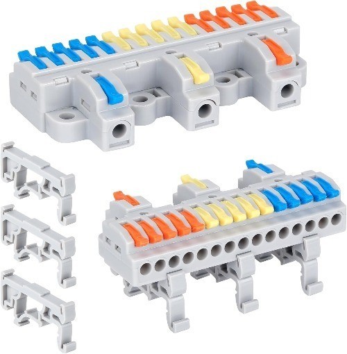 DIN Rail Terminal Blocks 600V 32A Electrical Connectors 28 12AWG 3 in 15 Out