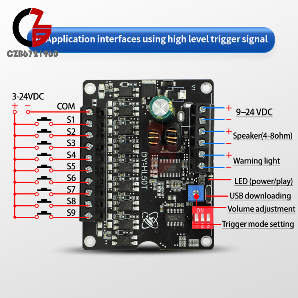 DC9-24V 60W Voice Broadcast Module one-to-one Trigger Control MP3 Player