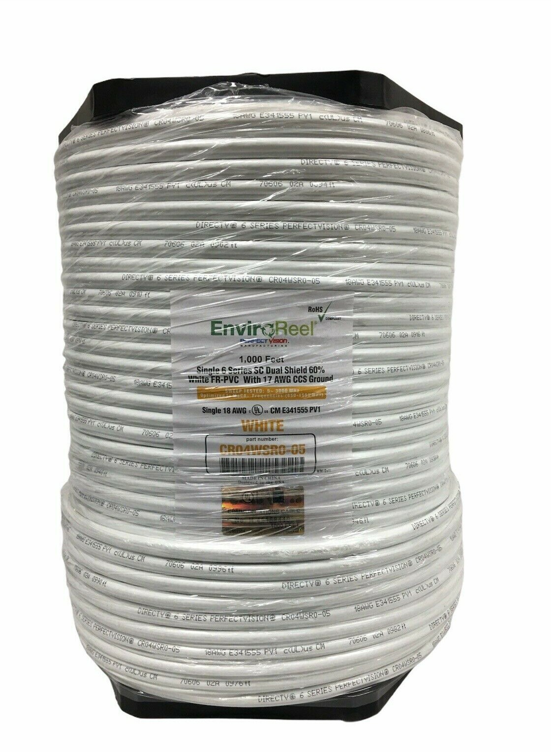 Perfect Vision Enviroreel, 1kft 6 series SC Dual Shield 60% White FR-PVC 17AWG