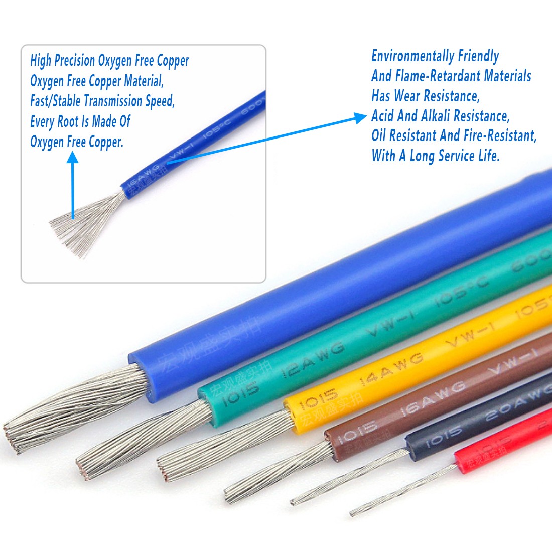 Any length UL1015 Electronic Flexible Wire Cable 8/10/12/14/16~24 AWG multicolor