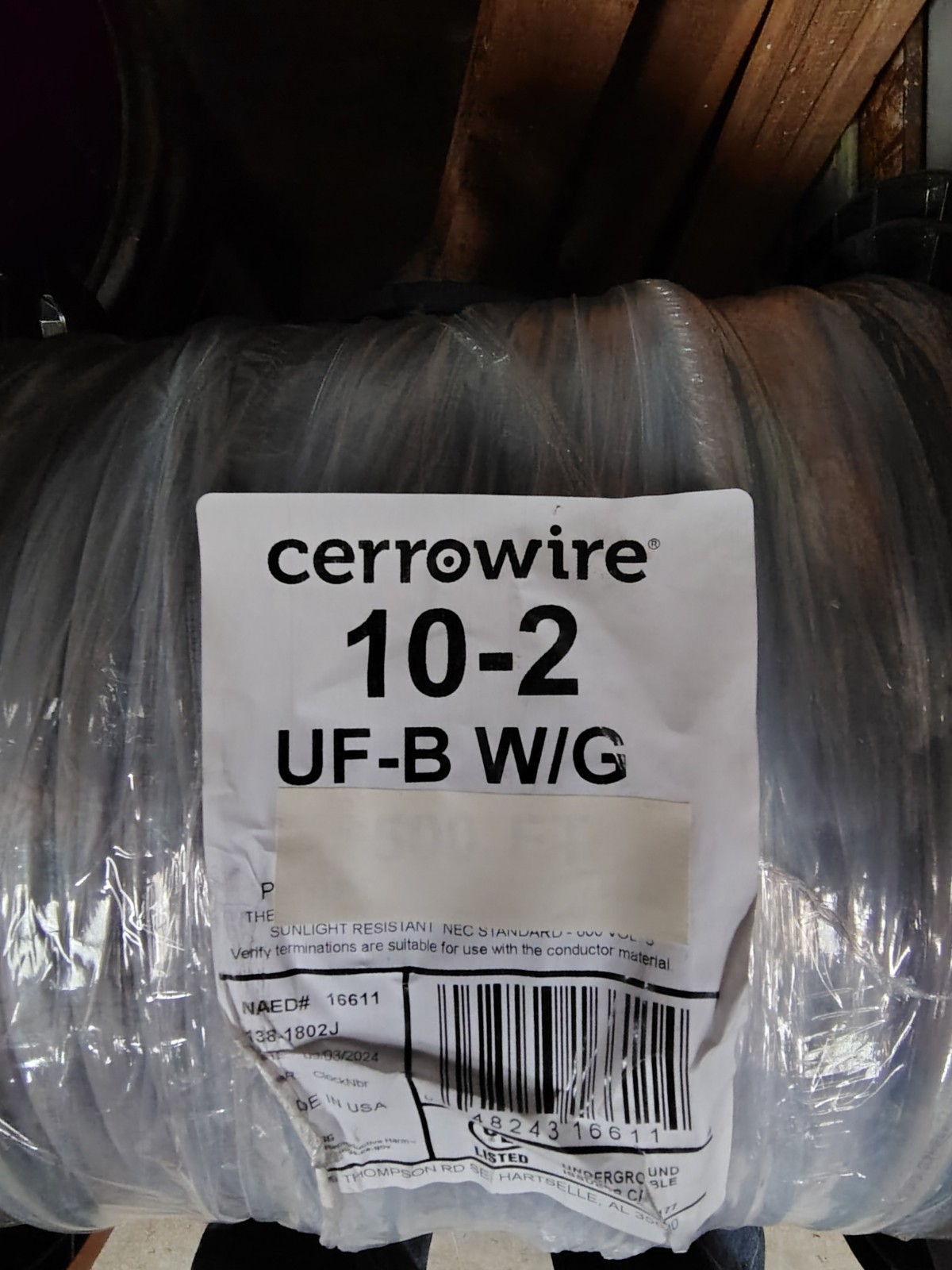 10-2 UF-B Electric Cable 125′ Roll Solid Copper Wire Electric Underground Burial
