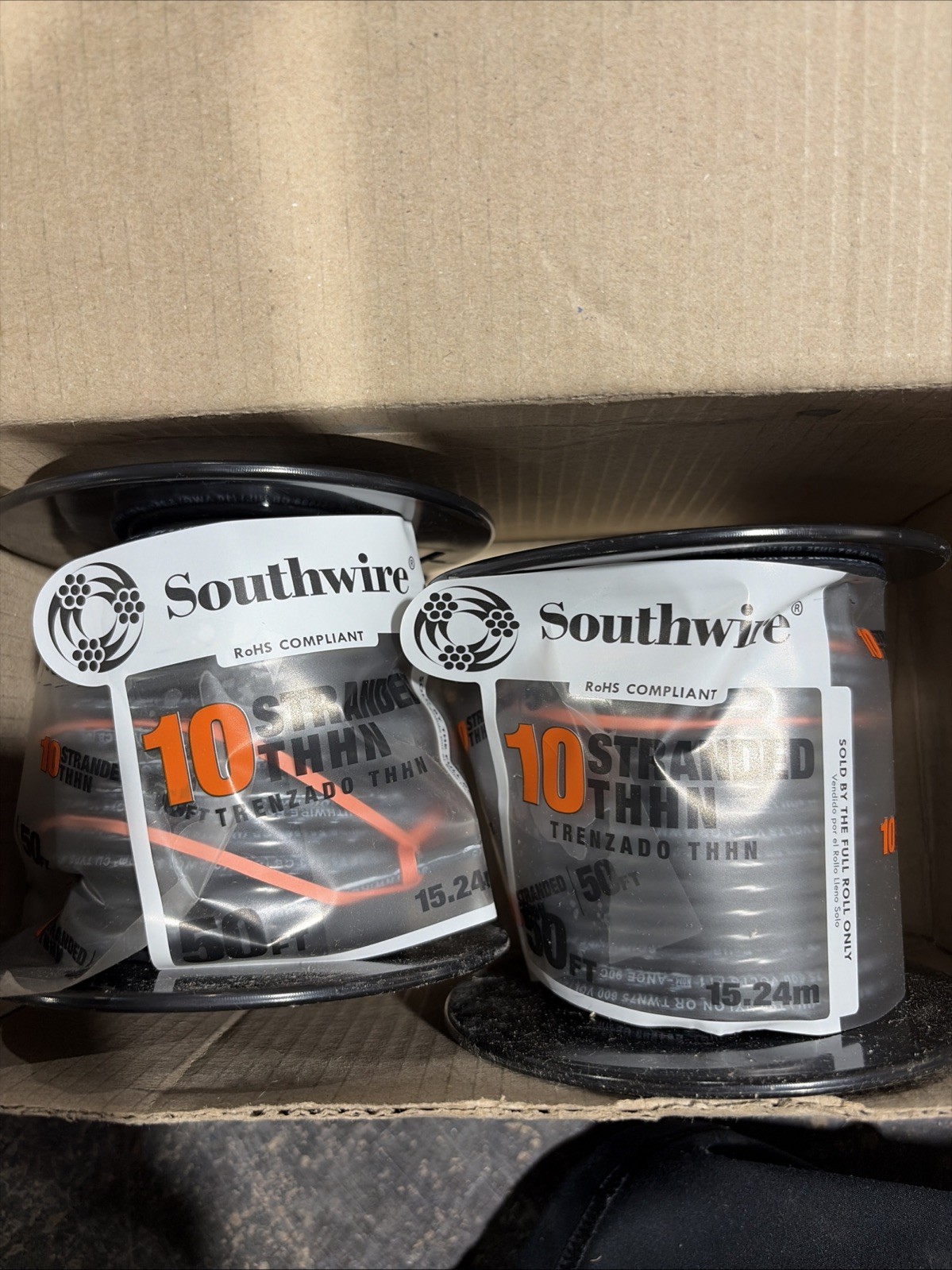 Southwire 10 Stranded Building Wire Black 50 Ft THHN LOT X 2
