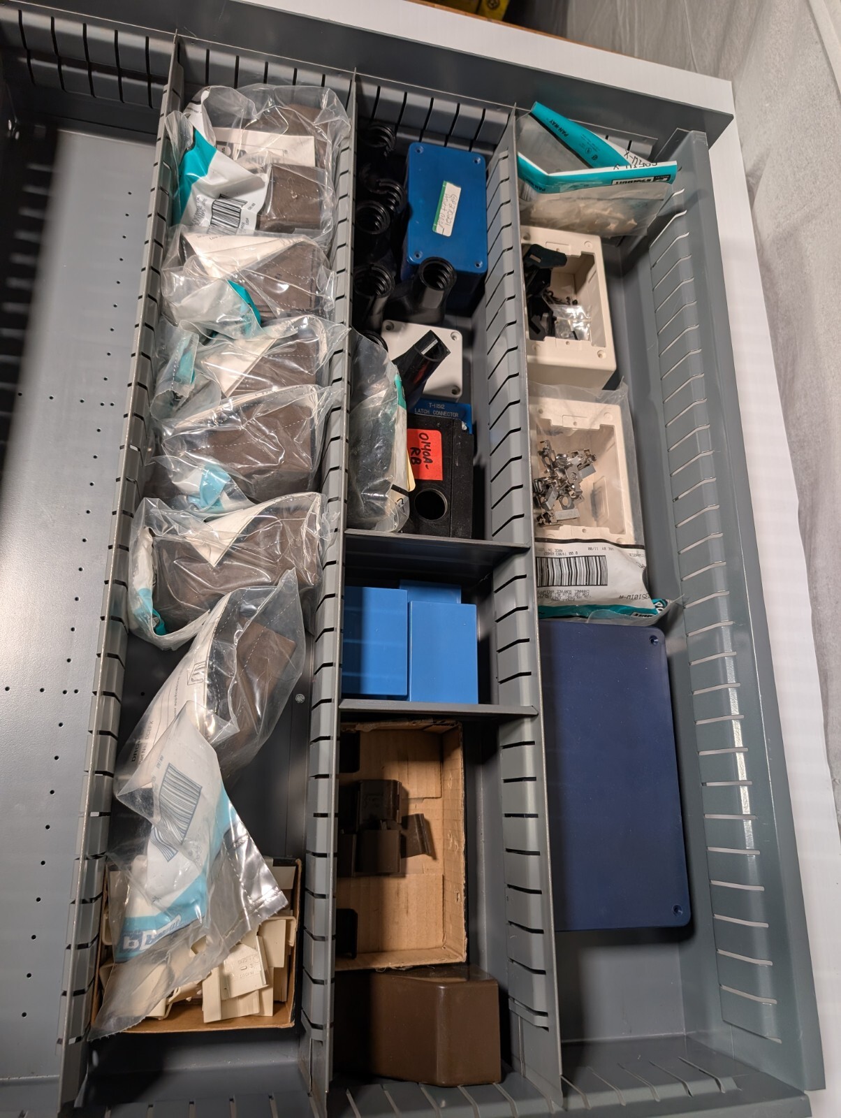 Lot of Panduit items: boxes, connectors, hangers, etc. as pictured plus more