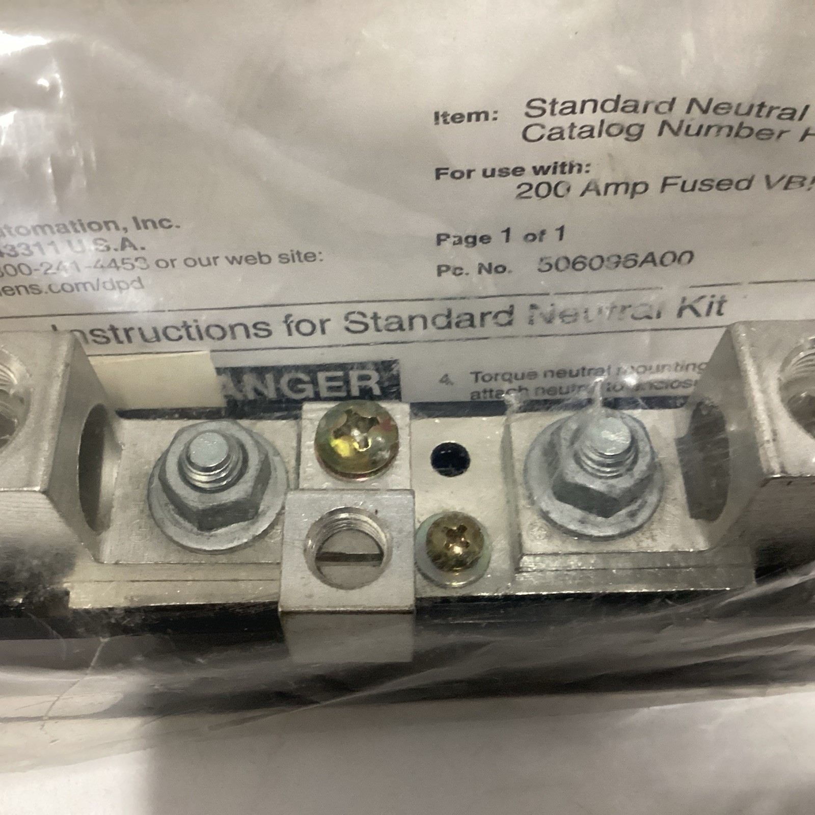 HN64 Siemens 200A Neutral Kit -New Open Box.