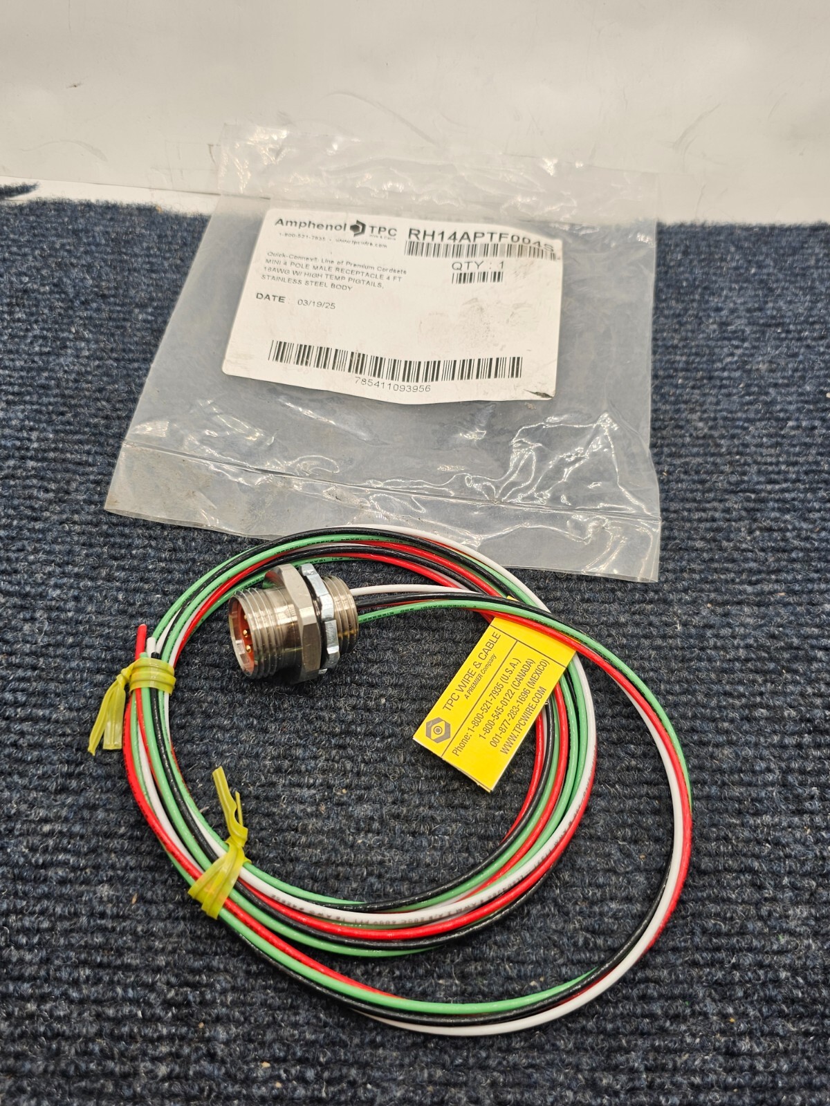 Amphenol TPC RH14APTF004S: Quick-Connex MINI 4 Pole Male Receptacle 4 FT 16 AWG
