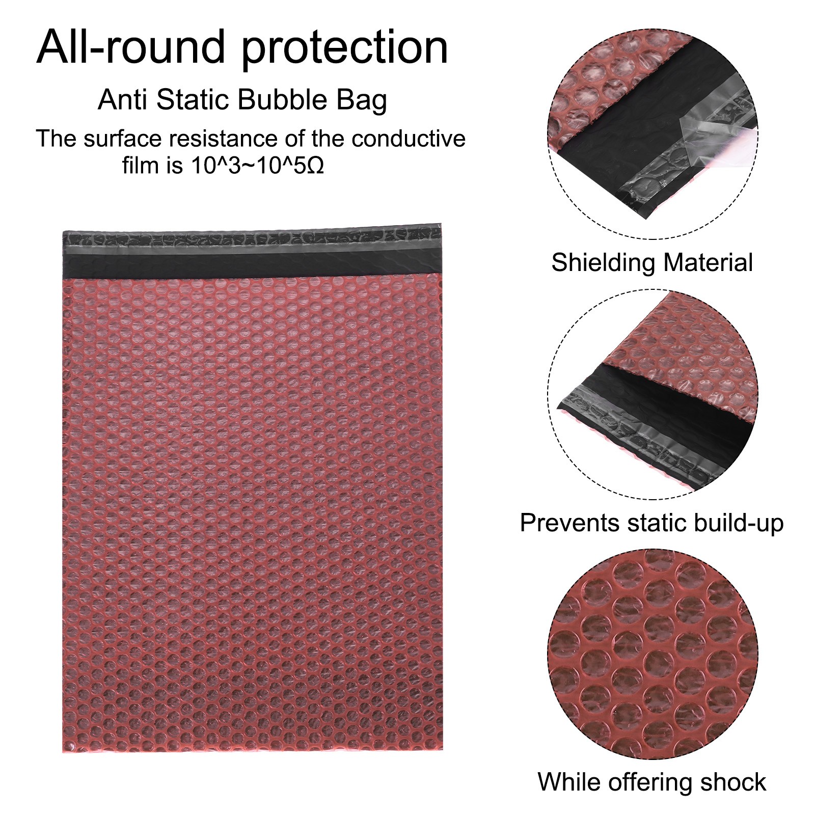 5 Pcs Bubble Bags, Red 11.4×14.2″ For Anti-Static Bags