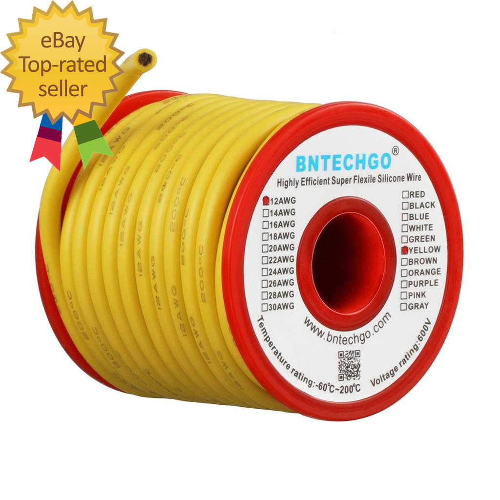 12 Gauge Silicone Wire Spool 25 Ft Yellow Flexible 12 AWG Stranded Tinned
