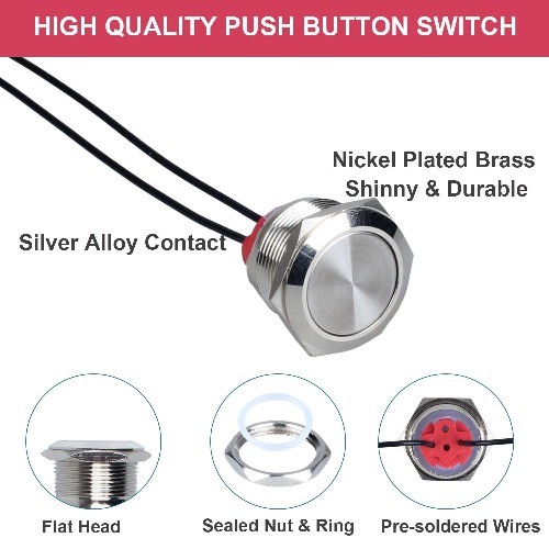 2Pcs 22mm Metal Latching Push Button Switch Waterproof 7Amp 12V 24V 110V ON Off