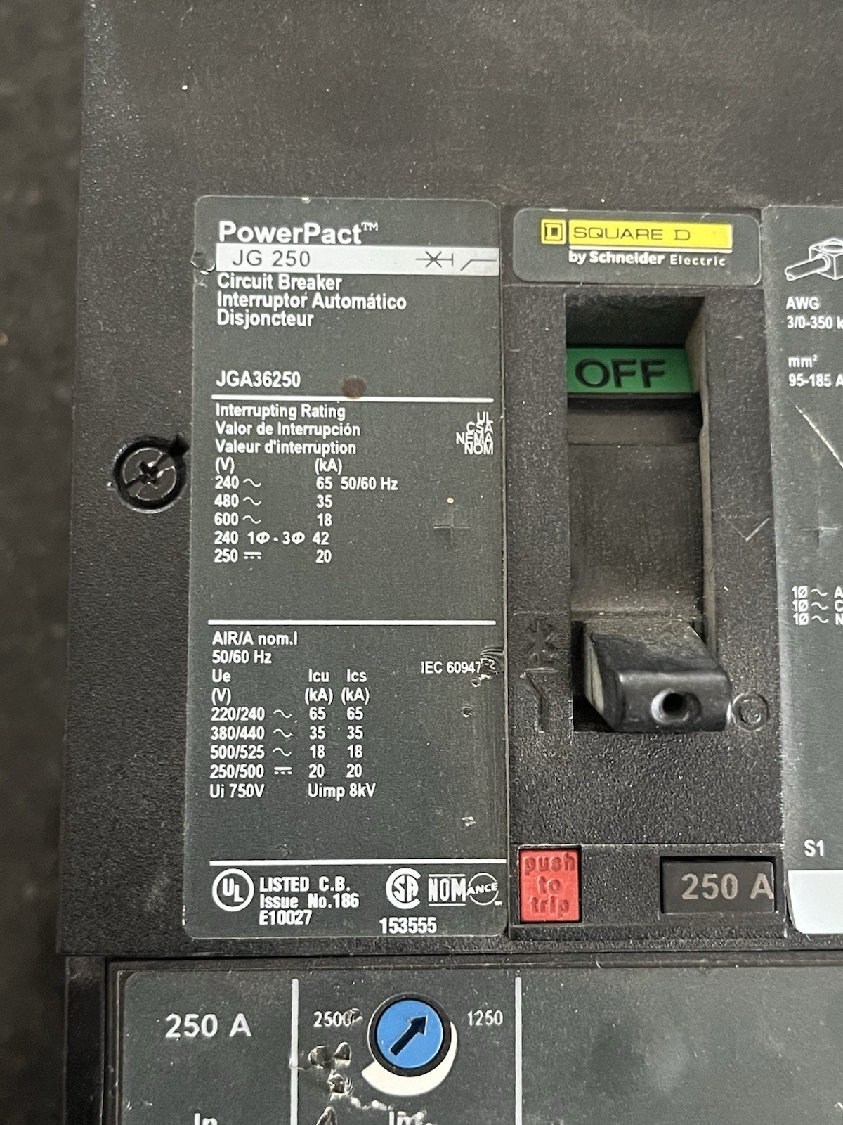 SQUARE D Circuit Breaker JGA36250
