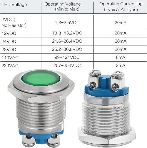 16mm 12V 24V LED Indicator Light, Frosted Surface, Waterproof Screw Terminal