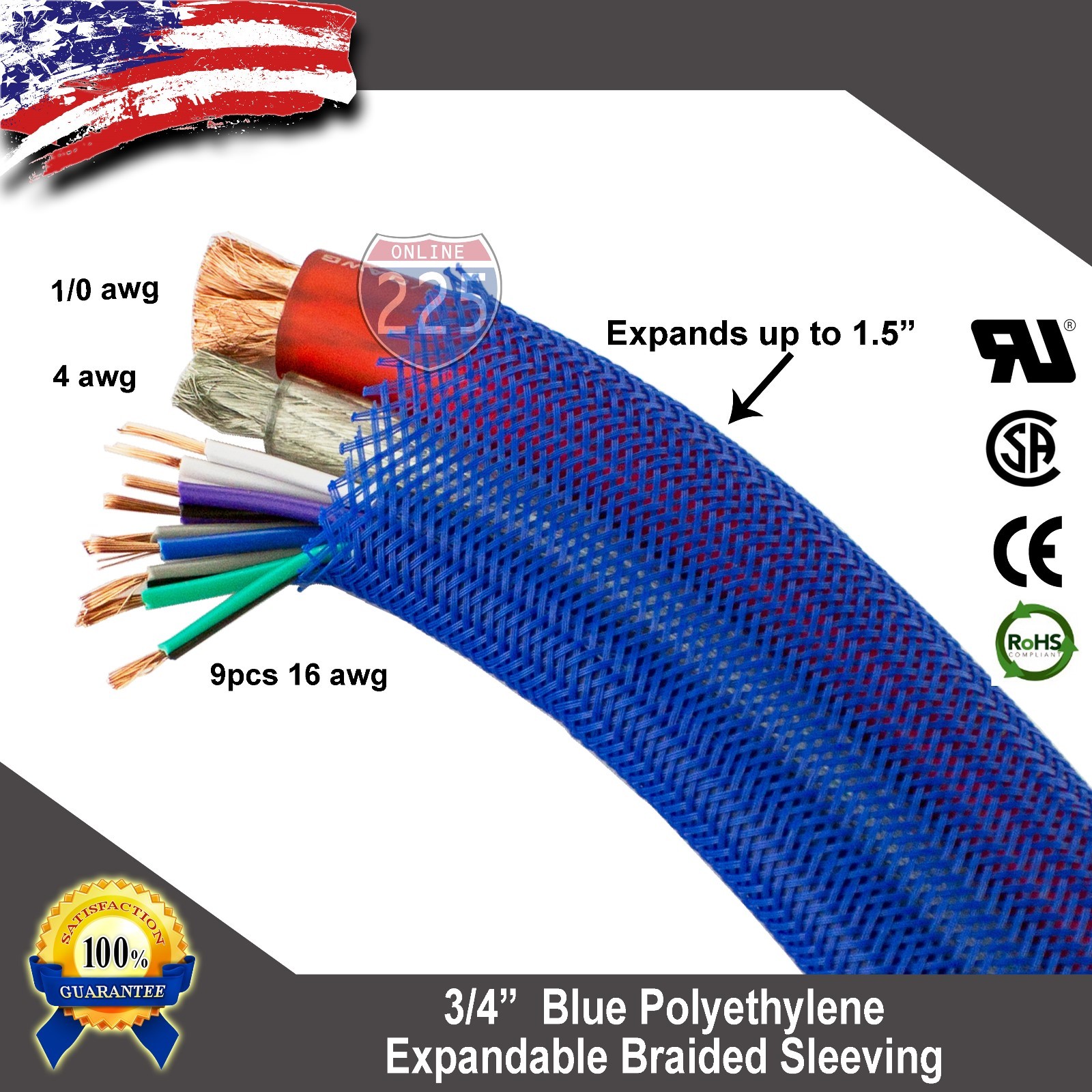20 FT 3/4″ Blue Expandable Wire Cable Sleeving Sheathing Braided Loom Tubing US