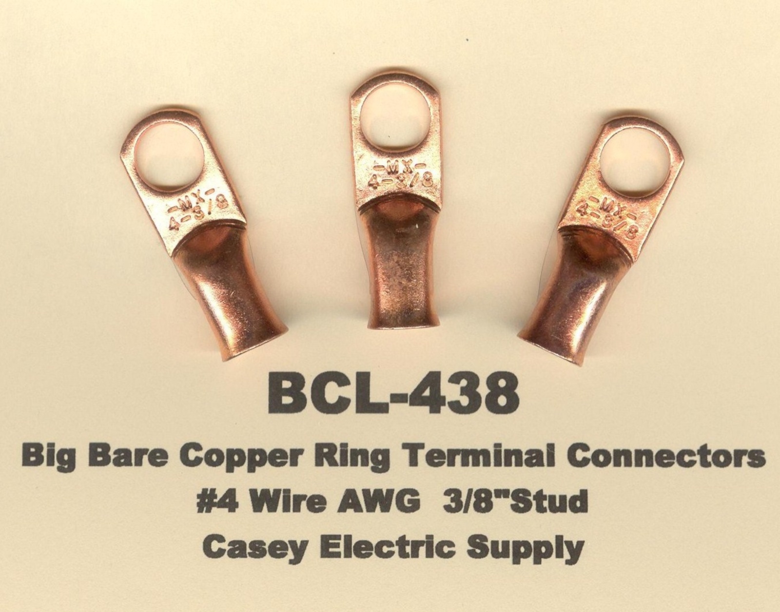 10 Bare Battery Big COPPER Ring Lug Terminal Connector #4 Wire Gauge 3/8″ Stud