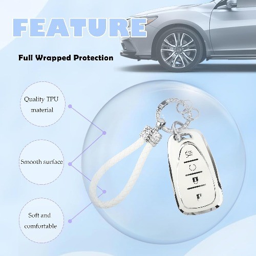 TPU Key Fob Cover with 4-Button Design and Keychain, Bling Car Accessories Prote