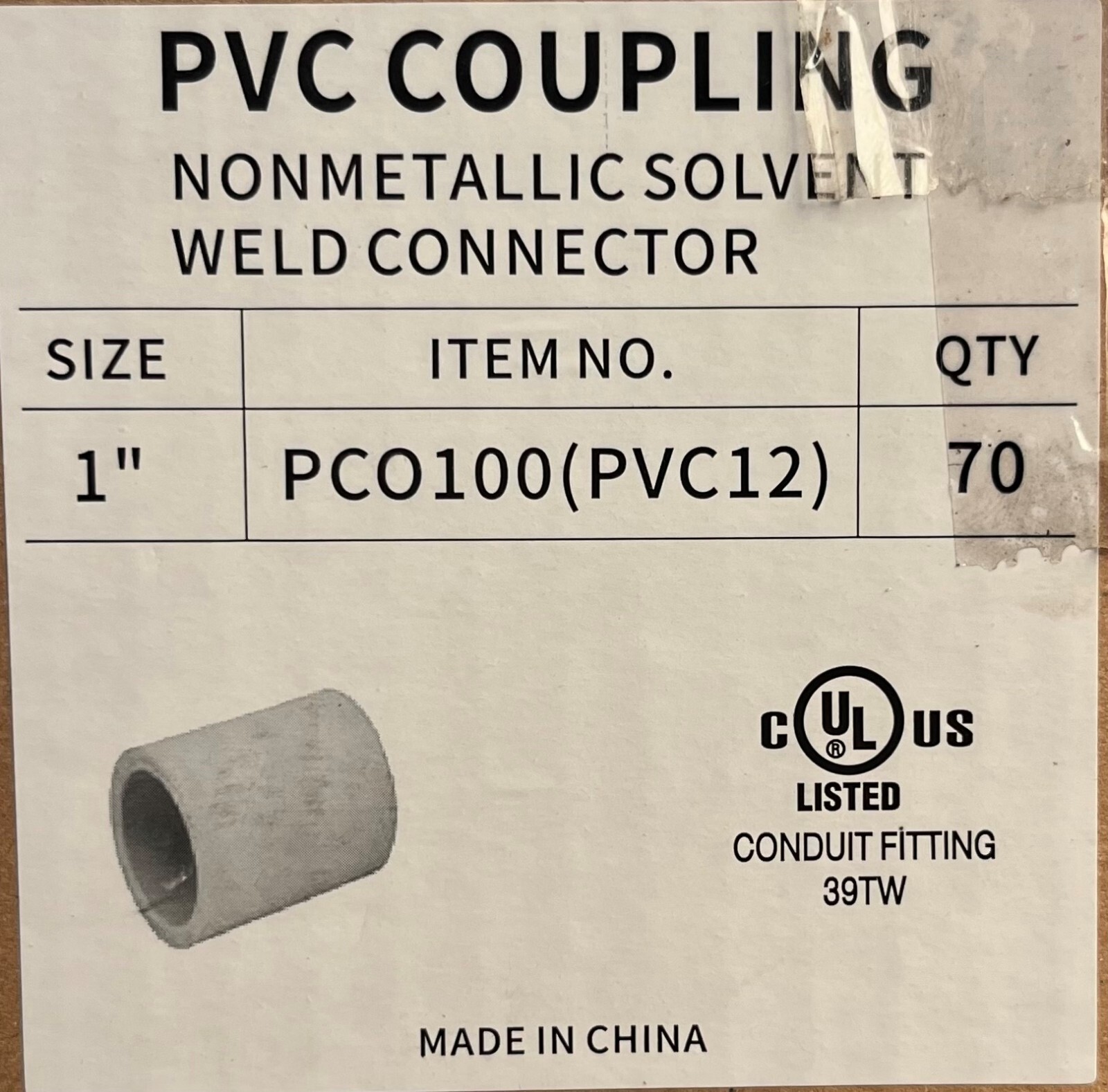 1″ PVC Standard Coupling for Sch 40 Rigid NM Conduit UL Listed 100 pc